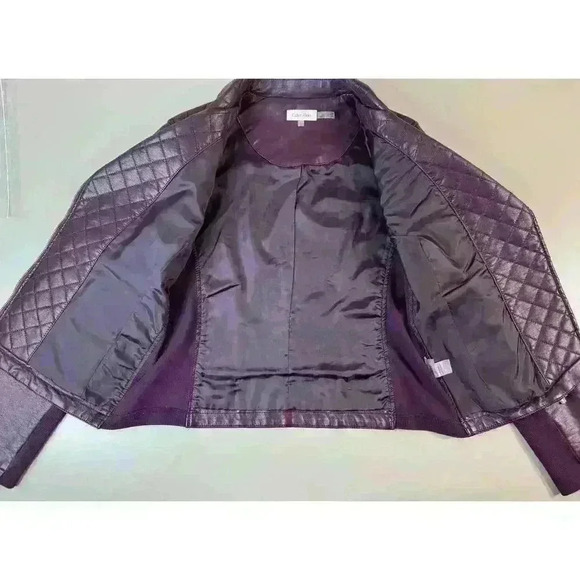 Calvin Klein Rich Purple Moto Jacket Gold Color Zippers Size Small - Picture 7 of 11